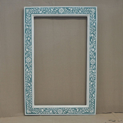 Floral Painted Reclaimed Wood Wall Mirror Frame Teal