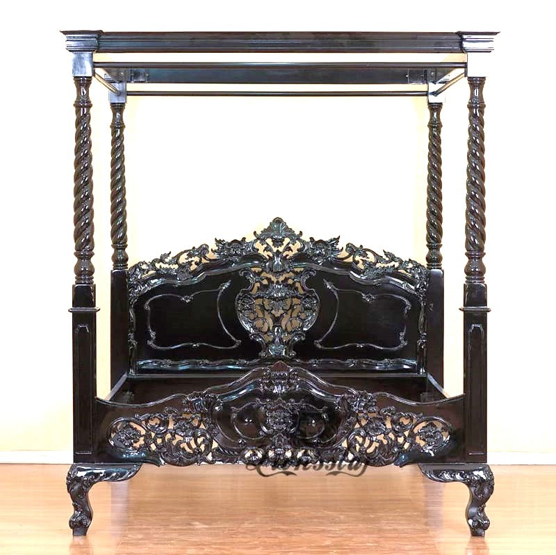 Kabak Gothic Hand Carved Solid Wooden Canopy Bed