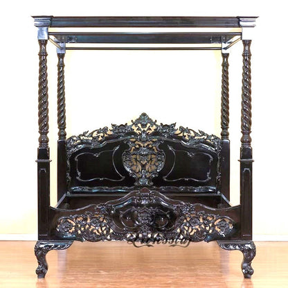 Kabak Gothic Hand Carved Solid Wooden Canopy Bed