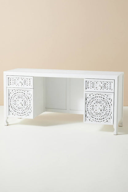 Lombok Hand Carved Indian Style Home Office Desk / Solid Wooden Office Desk