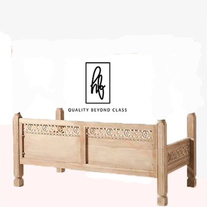 Hand Carved Canopy Style Solid Wooden Daybed / Out Door Seating/ Hand Made Daybed