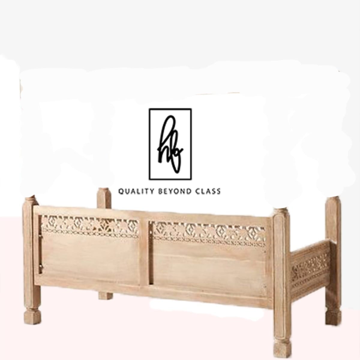 Hand Carved Canopy Style Solid Wooden Daybed / Out Door Seating/ Hand Made Daybed