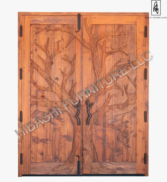 Puerta doble de entrada tallada a mano de Puno