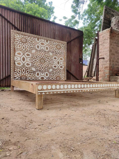 Geometric Floral Design Handmade Wooden Bed