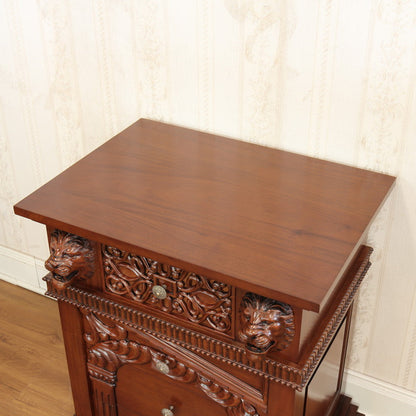 Lion Head Hand Carved Gothic Style Night Stand