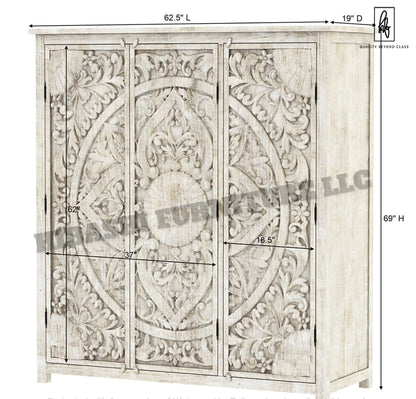 Ilano Hand-carved Solid Mango Wood 3-door Armoire