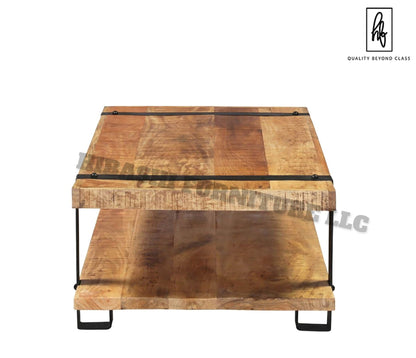 LAHI Rustic Mango Wood 2 Tier Industrial Coffee Table