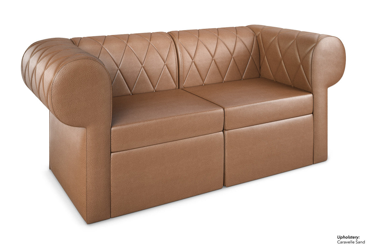 The Venice Modular Lounge Diamond Button Tufted Loveseat with Rounded Arms