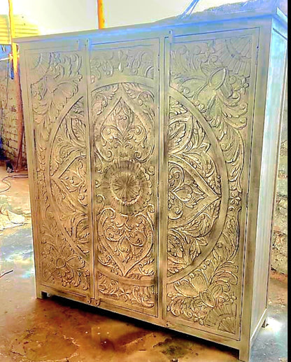 Ilano Hand-carved Solid Mango Wood 3-door Armoire