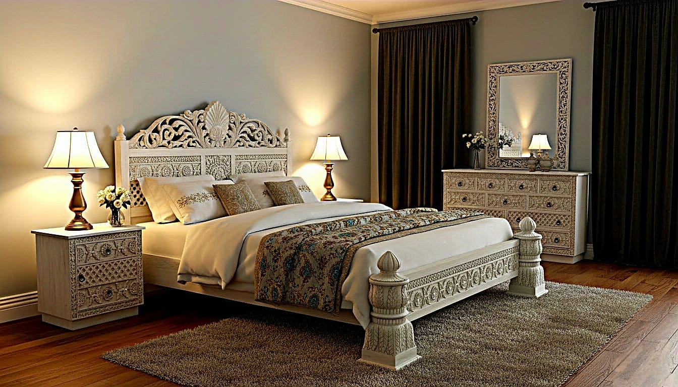 Juffair Hand Carved Solid Wood Platform Bed