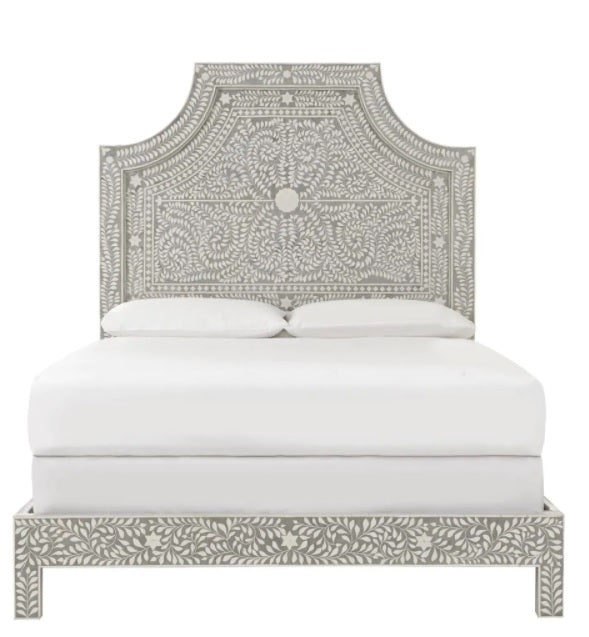 Cama con incrustaciones de hueso hecha a mano con marco de madera de mango duradero