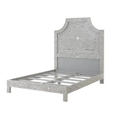 Cama con incrustaciones de hueso hecha a mano con marco de madera de mango duradero