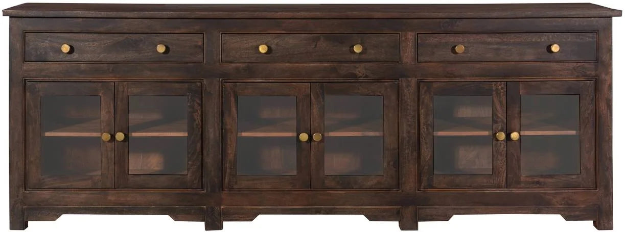 Classic Hand carved 3 Drawer and Glass Cabinet Sideboard
