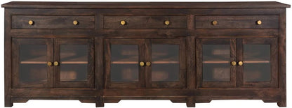Classic Hand carved 3 Drawer and Glass Cabinet Sideboard