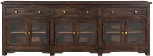 Classic Hand carved 3 Drawer and Glass Cabinet Sideboard