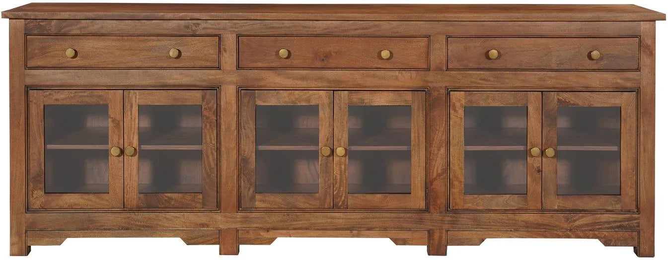 Classic Hand carved 3 Drawer and Glass Cabinet Sideboard