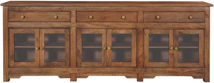 Classic Hand carved 3 Drawer and Glass Cabinet Sideboard