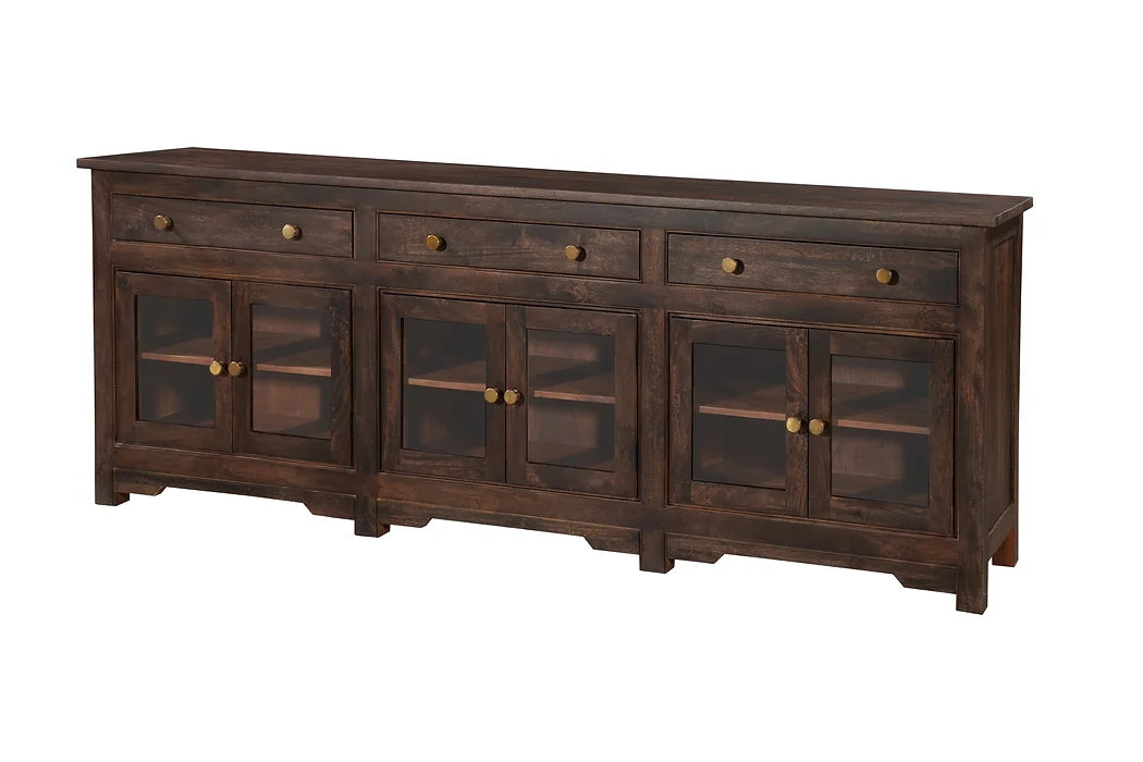 Classic Hand carved 3 Drawer and Glass Cabinet Sideboard