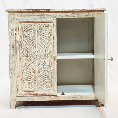 Leaf Design Hand Carved Solid Wooden Cabinet, Storage Sideboard