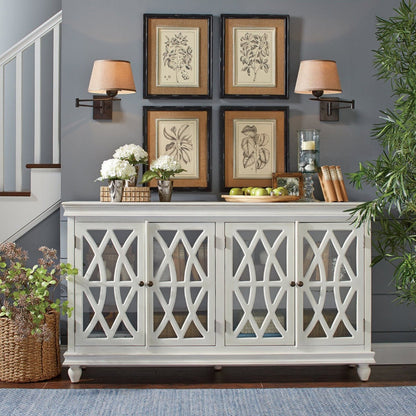 French Arched White Glass Door Sideboard