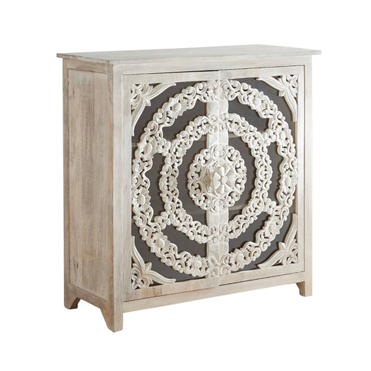 FRENCH ARCHED FLORAL CARVED GLASS DOOR SIDEBOARD-90-40-90