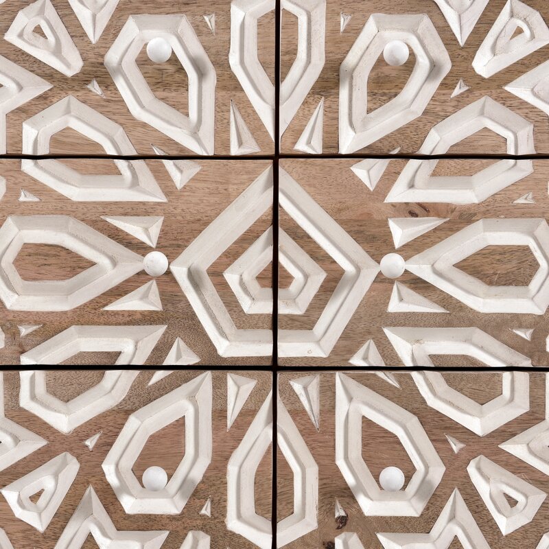 Mughal Garden Geometrical Hand Carved Natural 6 Drawers 2 Tone Dresser