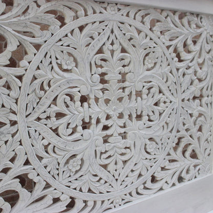 Indian Hand Carved wooden High Headboard Canopy Bed Frame