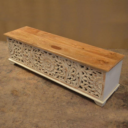 JALI Hand Carved Chest Box, handmade Footboard runner Storage chest