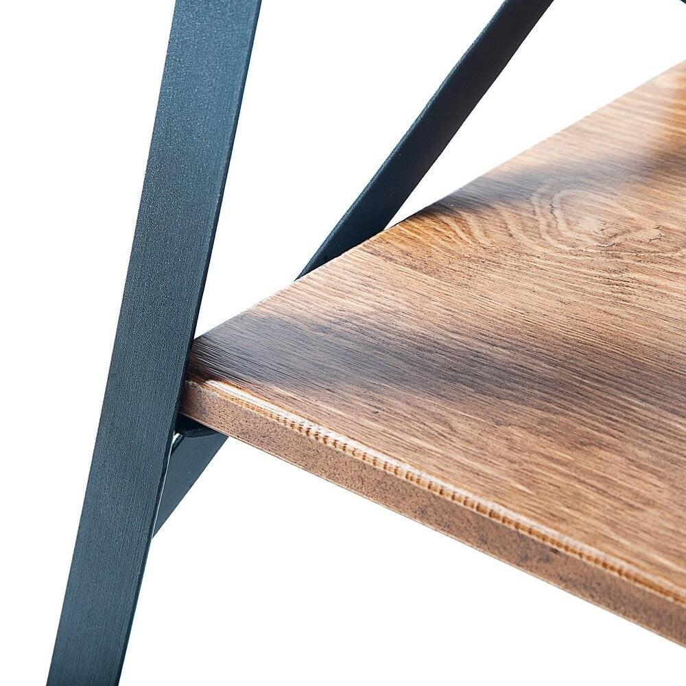 IVANA Industrial End Table with Solid Wood Top and Metal Base