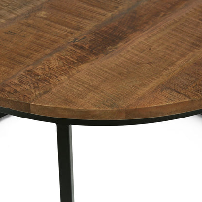 CATICLAN Industrial Handcrafted Mango Wood Nested Tables, Set of 2, Honey Brown and Black