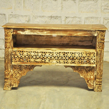 Mesa de recibidor tallada estilo Mehrab con un cajón