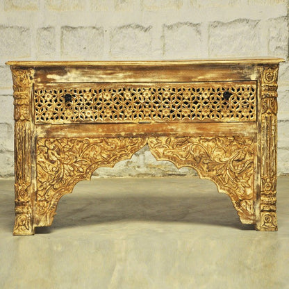 Mesa de recibidor tallada estilo Mehrab con un cajón