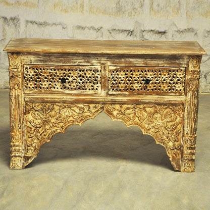 Mesa de recibidor tallada estilo Mehrab con cajones