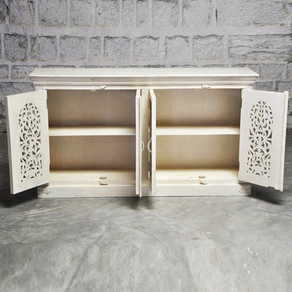 Jali Solid 4 Door Wooden Sideboard White 160-40-90