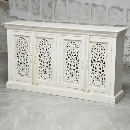 Jali Solid 4 Door Wooden Sideboard White 160-40-90
