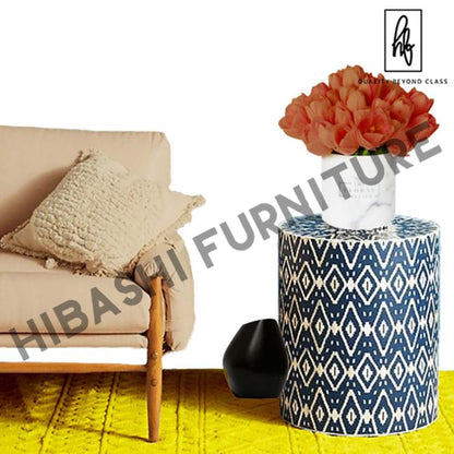 Bone Inlay Drum End & Side Tables - Diamond, Large