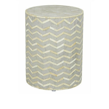 Zigzag Bone Inlay Round Drum Side and End Table - Size L
