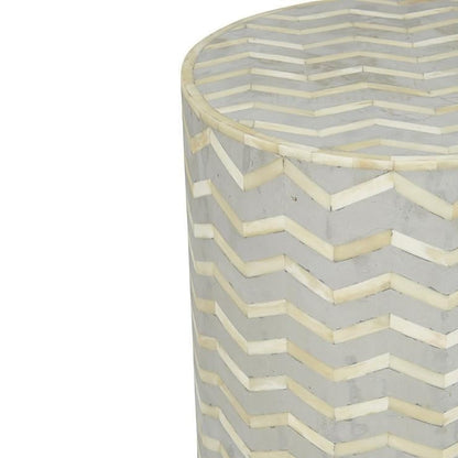 Zigzag Bone Inlay Round Drum Side and End Table - Size L