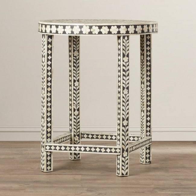 Small Bone Inlay Small Round Side Table/End Table Stool