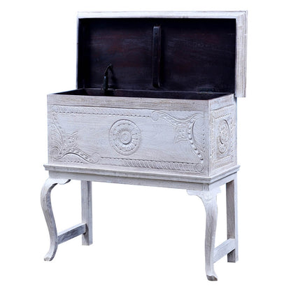 Classic Reclaimed Wood Traditional Hand Carved Antique Console Table