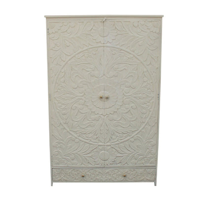 Armario de madera maciza con diseño floral tallado a mano de la India