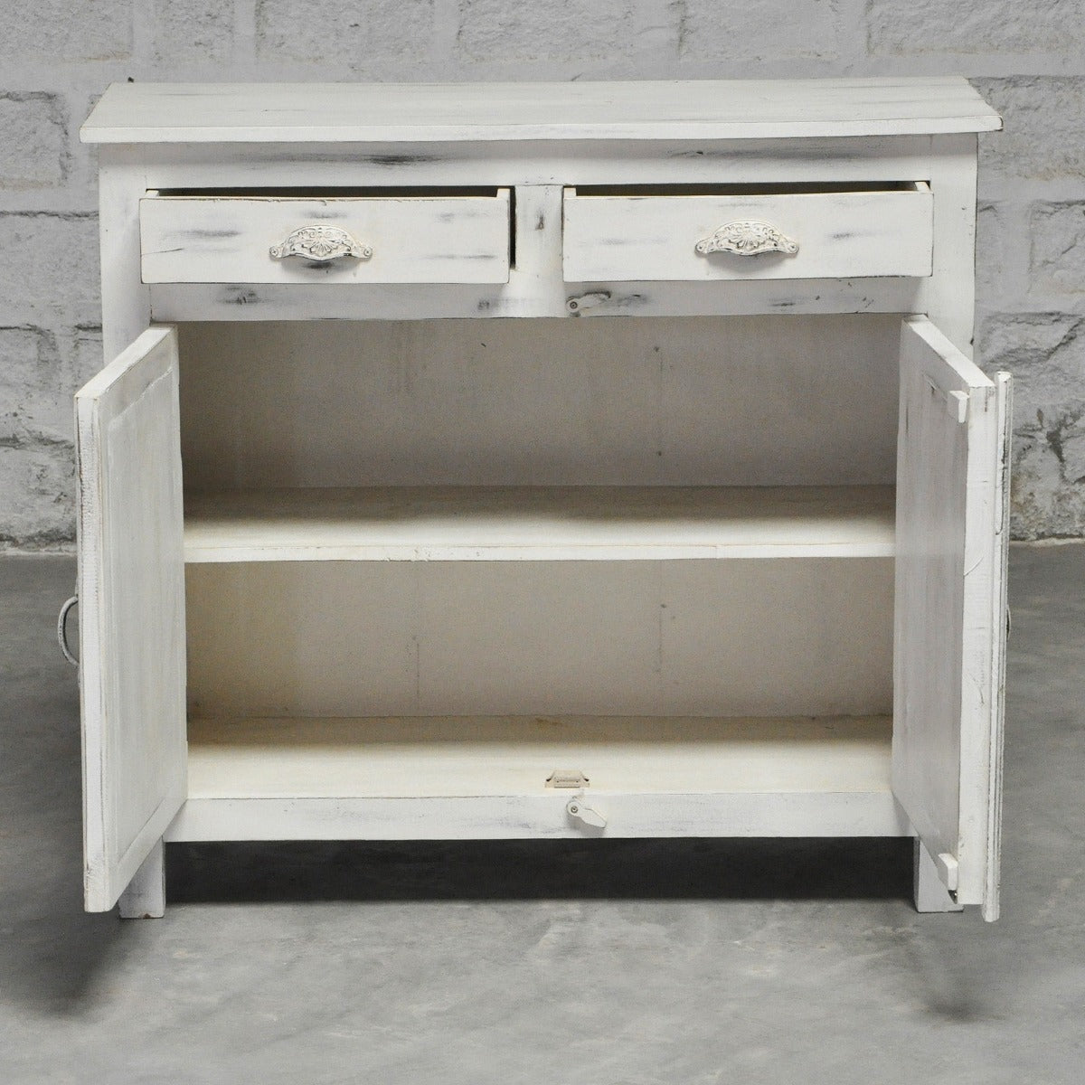 Rainbow Carved 2 Door Wooden Sideboard White Wash