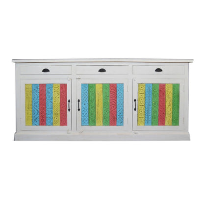 RAINBOW CARVED 3 DOOR WOODEN SIDEBOARD-White-180-40-90