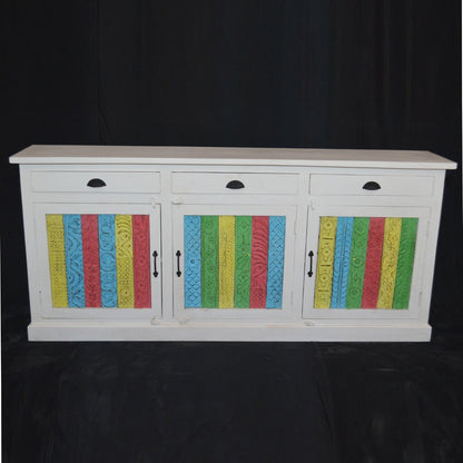 Rainbow Carved 3 Door Wooden Sideboard White 180-40-90