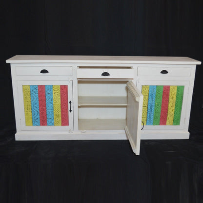 Rainbow Carved 3 Door Wooden Sideboard White 180-40-90