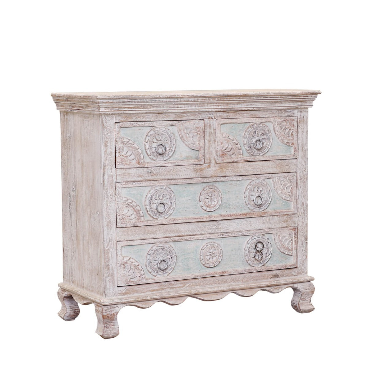 India Hand Carved Florentine Wood 4 Dresser