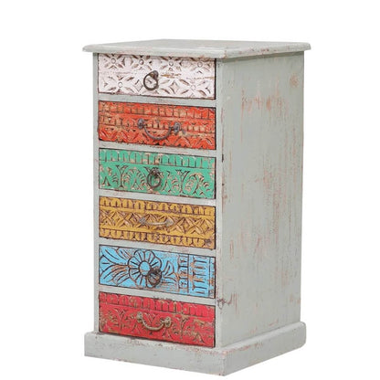 Unioplois Distressed Reclaimed Wood 6 Drawer Side Table