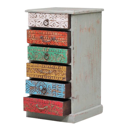 Unioplois Distressed Reclaimed Wood 6 Drawer Side Table