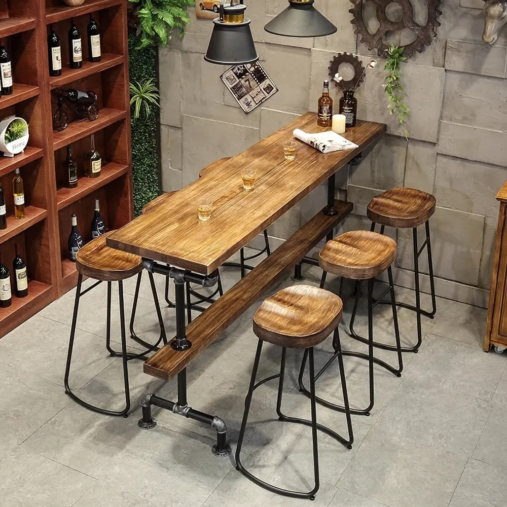 Banga Retro Rectangular Bar Table Natural Industrial Pub Table